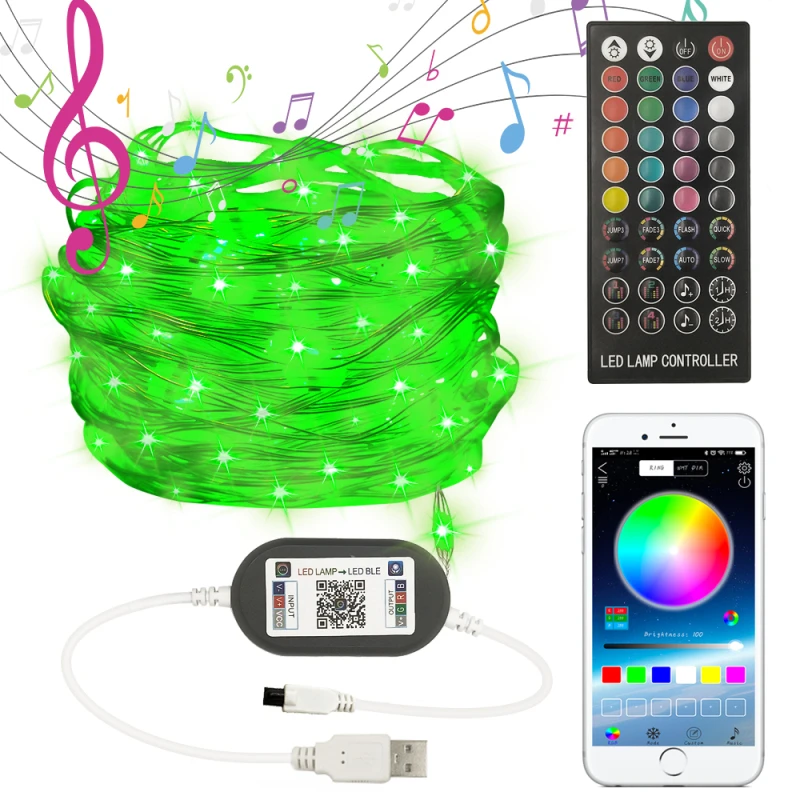 Guirnalda luces LED para decoración de árbol Navidad, luces de Color impermeables con USB, el ritmo de la música, 10m/5m|Cadenas de - AliExpress