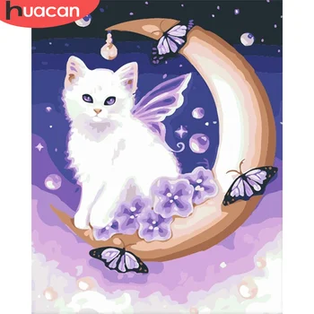 

HUACAN DIY Pictures By Number Cat Kits Hand Painted Picture Art Painting By Numbers Animal Drawing On Canvas Gift Home Decor