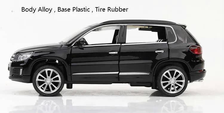 1:32, немецкая модель автомобиля VW Tiguan, литая под давлением, модель автомобиля из Золотого Металла, оттягивающая назад, модель автомобиля с подсветкой, игрушка в подарок для детей