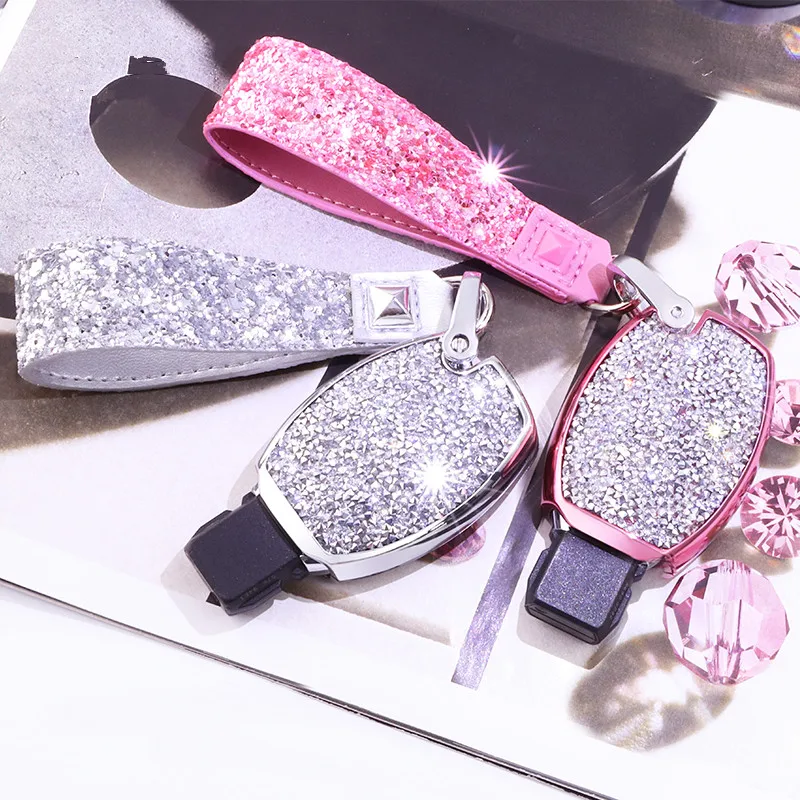 Diamond Car Key Cover Case For Mercedes Key Chain Keyring Benz W204 W205 W212 C E S GLA AMG ETC for Girls Women Gifts