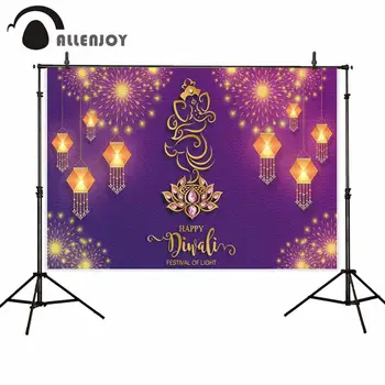

Allenjoy New Year Wallpaper Glitter Firework Lanterns Diamond Flower Purple Happy Diwali Backdrop Decor Christmas Party Banners