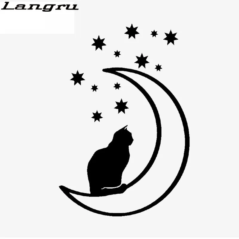 Langru 10 1 см * 15 Кот луна и звезды животное Наклейка виниловая Автомобильная