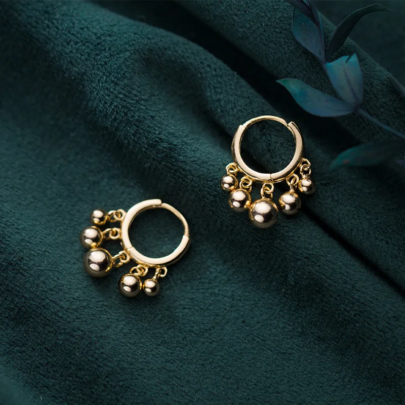 

MloveAcc 100% 925 Solid Sterling Silver Geometric Tassel Beads Ear Hoop Earrings for Women Fashion Earings Jewelry