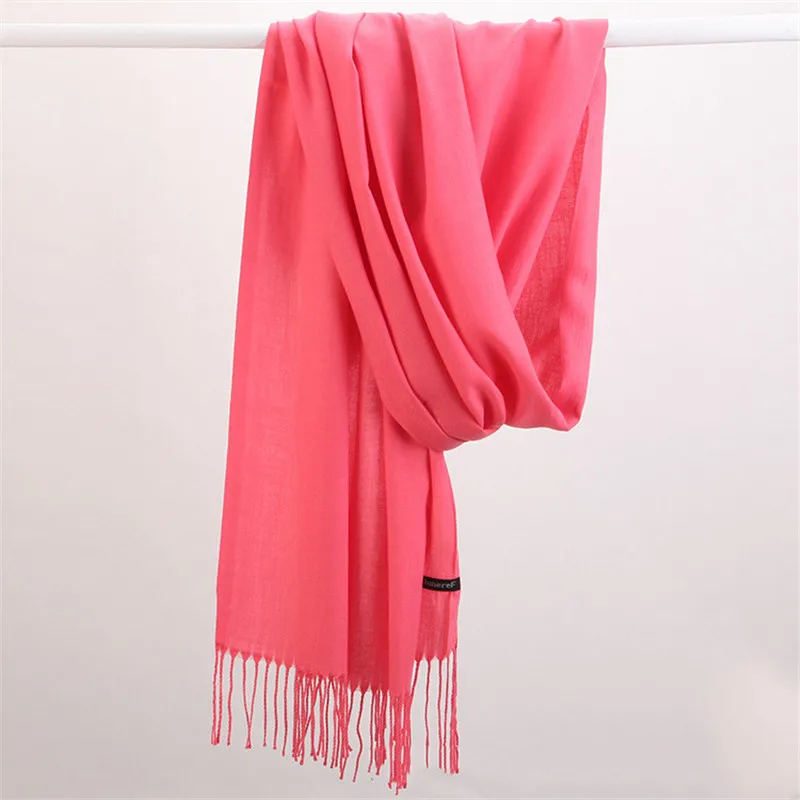 Elegant Solid Color Women's Winter Scarf with Tassels - Cashmere-Like Pashmina Wrap