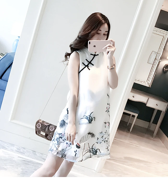 Модное летнее платье для беременных платье в этническом стиле Cheongsam платье без рукавов Свободный темперамент
