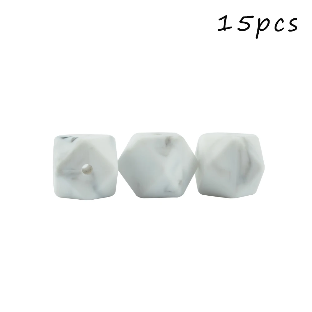 Marble LOFCA 15 шт. 17 мм шестигранные силиконовые бусины для DIY Прорезывания Зубов Ожерелье кулон Силиконовые Прорезывания Зубов Бусины пищевого класса прорезывание зубов - Цвет: Marble
