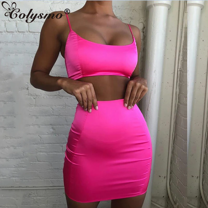 Colysmo Neon Pink Seksi Gaun Elegan 