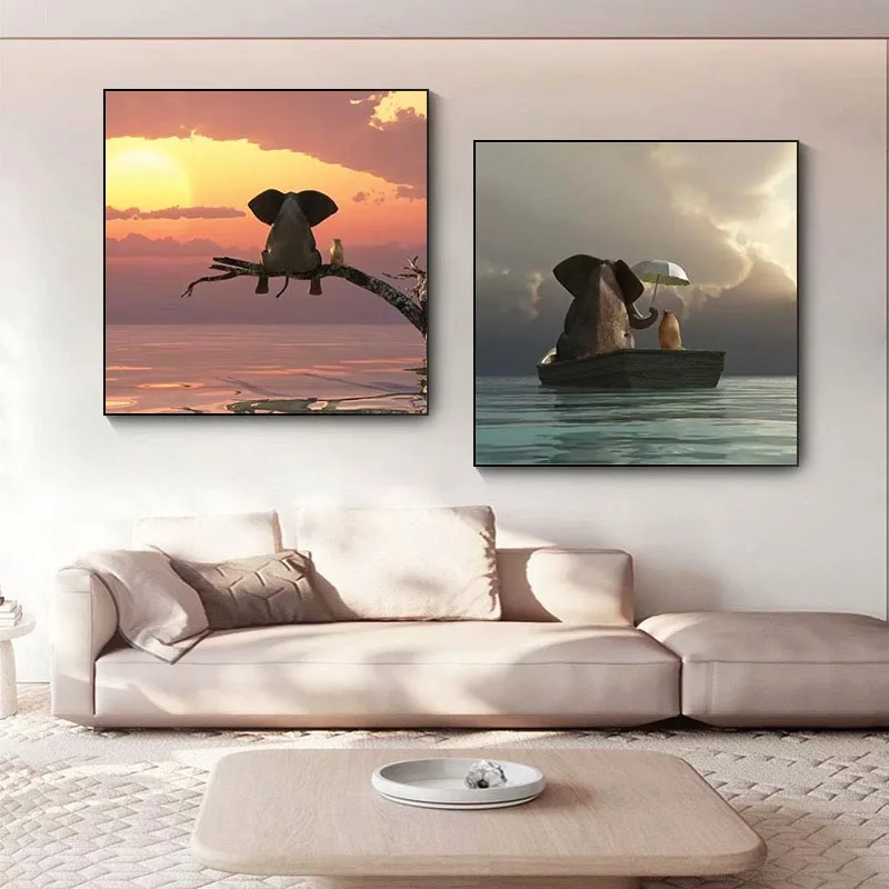 

Funny Little Elephant Modern Canvas Painting Wall Art Animal Pictures Nordic Posters and Prints for Kids Room Home Decor