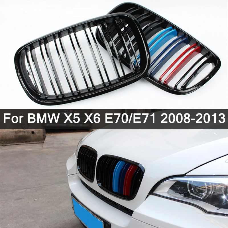 Для BMW X5 X6 E70 E71 2008 2013 глянцевый черный двойной Планка Стиль Передняя ножка решетка