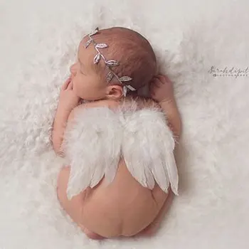 

Newborn Photography Props Angel Feathers Wings Baby Costume Clothes With the Leaves Hair Band Photography Accessories For Infant