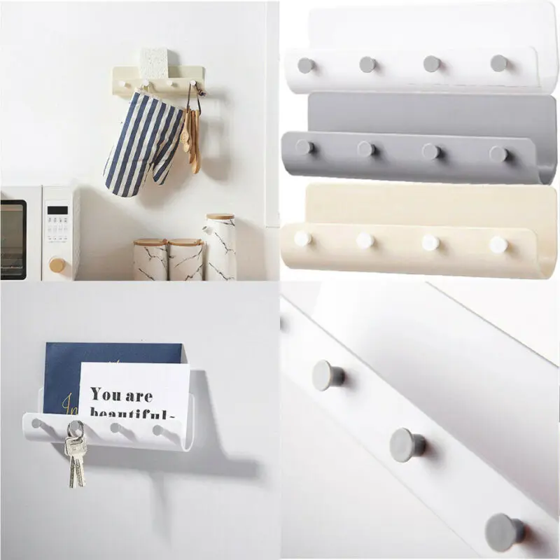 

4 Hooks Seamless Wall-mounted Nail-free Adhesive Storage Holder Key Hanger Rack Post Organizer Letter Box Mail Door