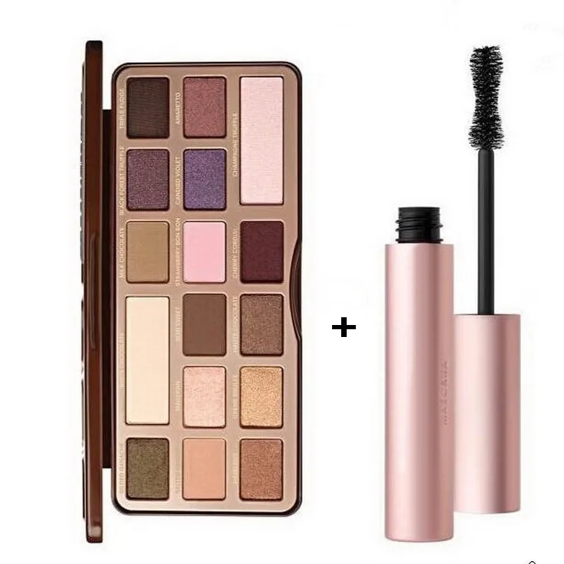 Palette and Mascara Макияж глаз шоколад 16 цветов Тени для век палитра макияж тени для век Палетка персикового цвета/розовый тюбик туши для ресниц - Цвет: Palette and Mascara