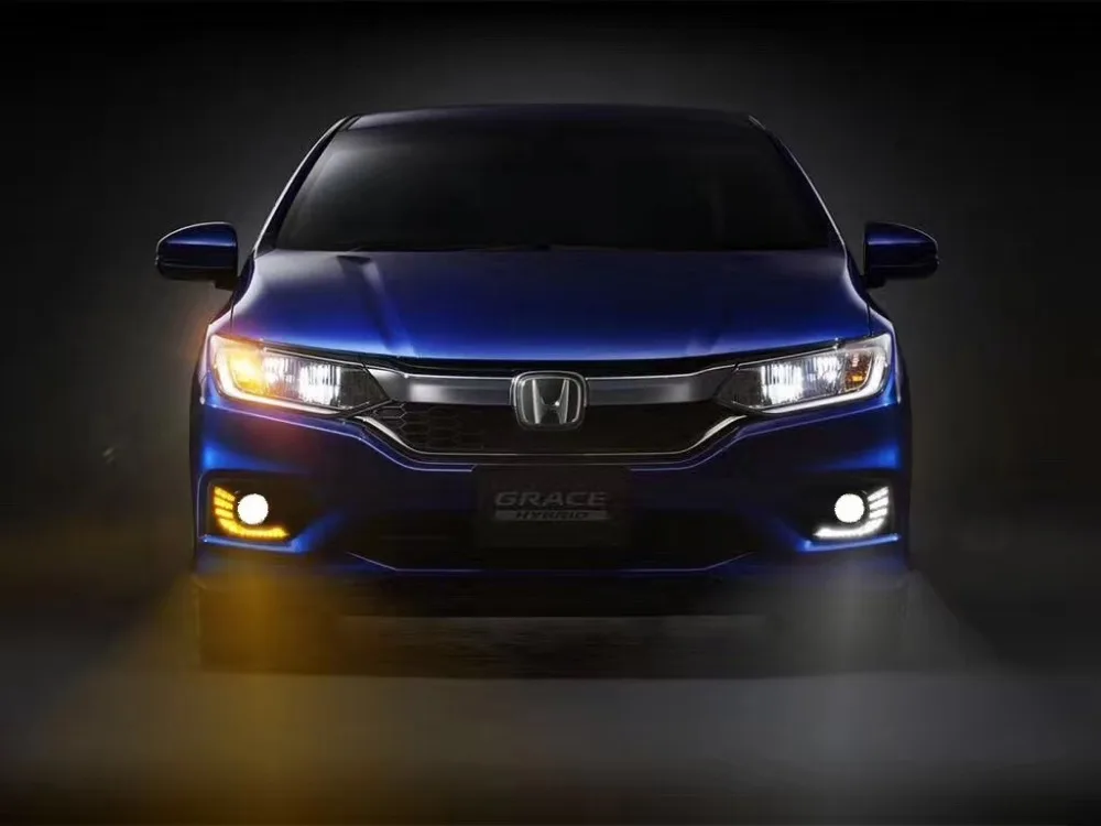 Для Honda City Grace отложным воротником желтый сигнал реле Водонепроницаемый ABS 12V автомобиль лампа DRL Светодиодный дневной светильник противотуманная фара