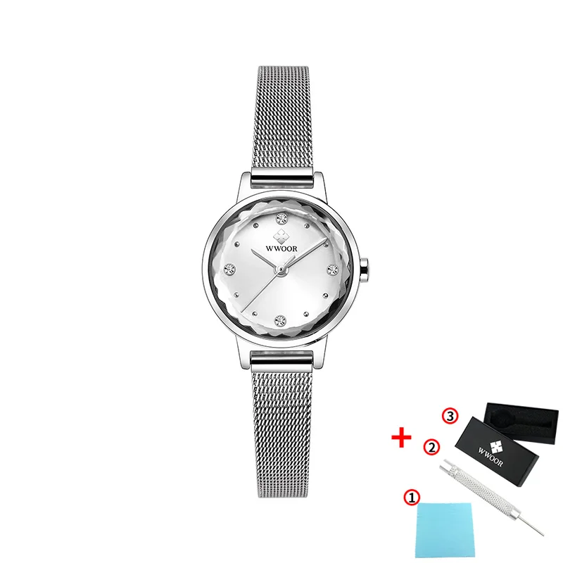 silver white WWOOR модные водонепроницаемые часы с кофейным бриллиантом Роскошные повседневные женские кварцевые часы Relogio Feminino дропшиппинг - Цвет: silver white