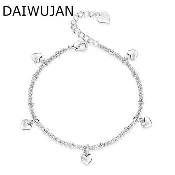 

DAIWUJAN Heart Pendant 925 Sterling Silver Bracelet Romantic Beads Link Chain Bracelets For Female Women Engagement Jewelry Gift