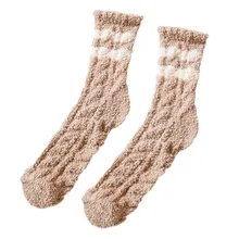 Женские носки; сезон осень-зима; полосатые плюшевые носки-тапочки; плотные теплые носки из кораллового флиса; милые женские носки для девочек; цвет хаки