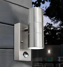 Stainless Steel Waterproof IP54 Ourdoor Sense PIR Motion Sensor Wall Light Gu10 Base 5w LED Spot Light Included for Parking Lot