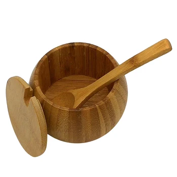 

Bamboo Wood Spice Jar Sugar Bowl Pepper Seasoning Storage Box with Spoon Lid