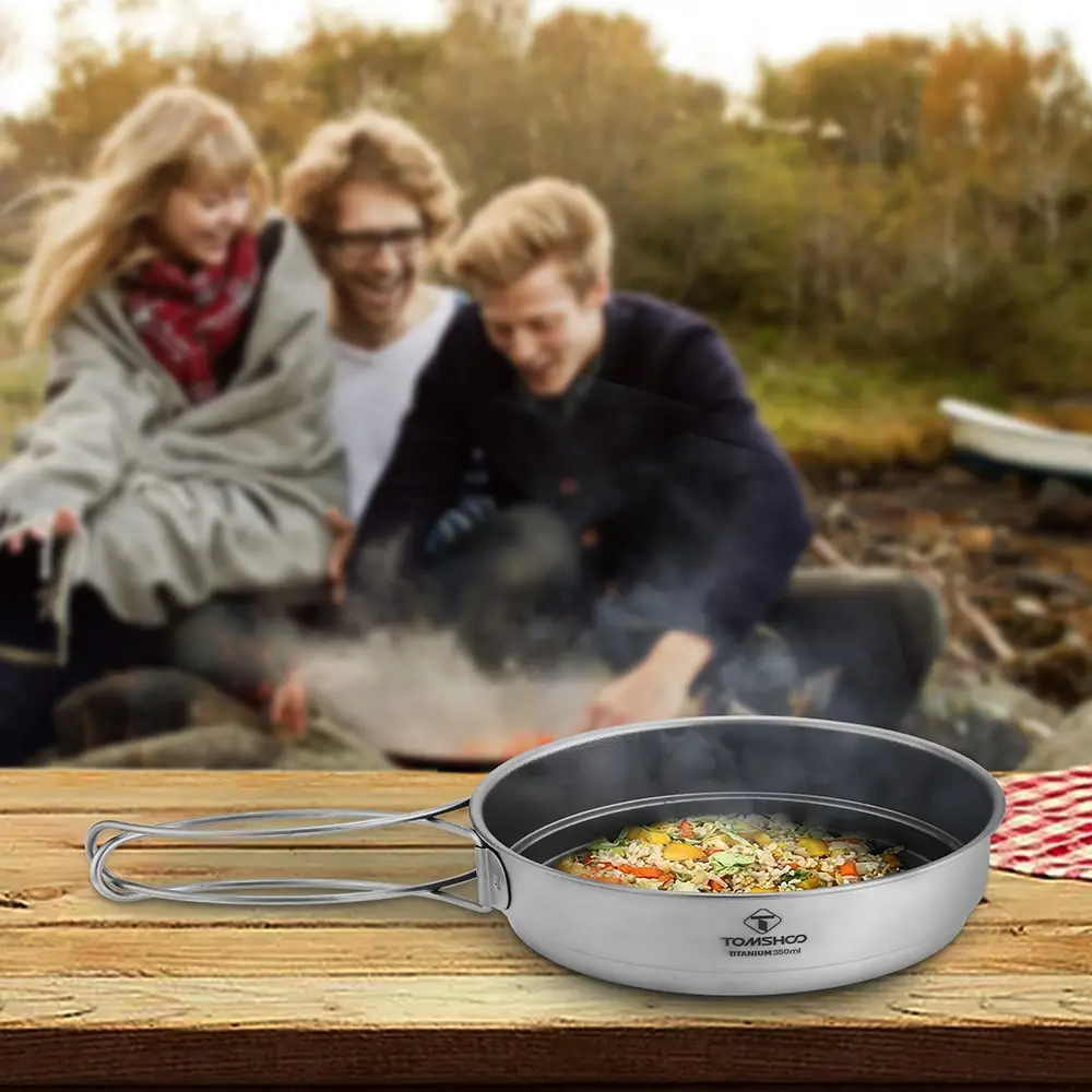 TOMSHOO 350ml Titanium Frying Pan Outdoor Sports Camping Activities 350ml Titanium Frying Pan Camping Stove Accessories