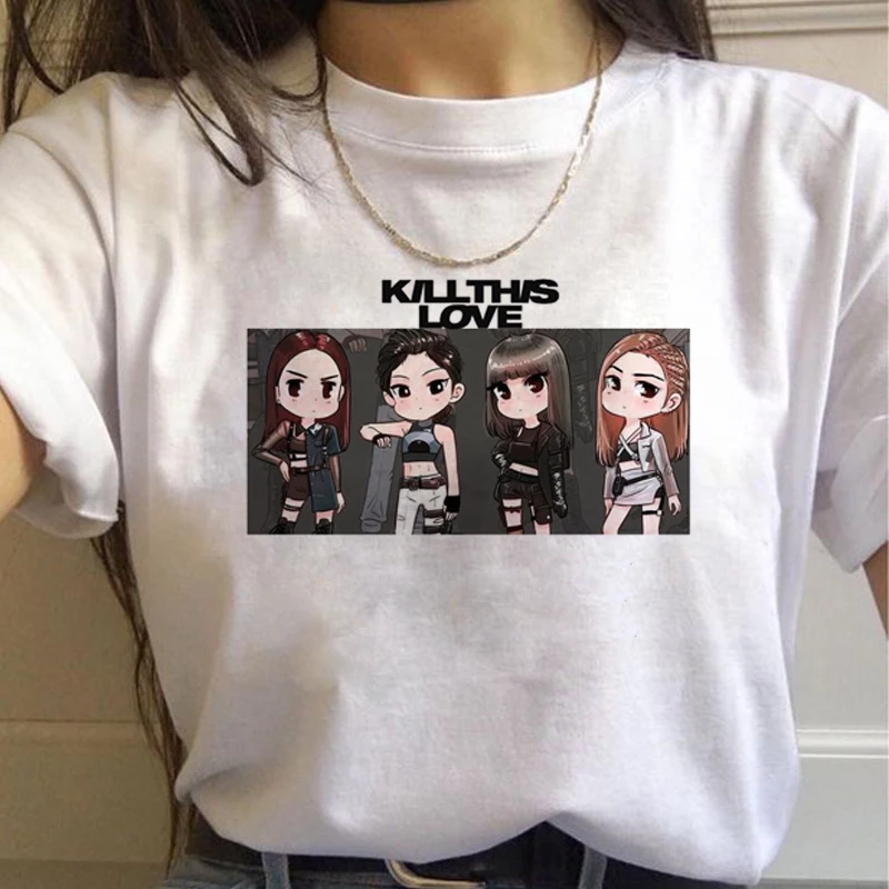Blackpink Kill This Love Harajuku футболка женская Дженни Роза Лиза JISOO Ullzang Футболка Мода 90s футболка Графический Топ Футболка женская - Цвет: 8107