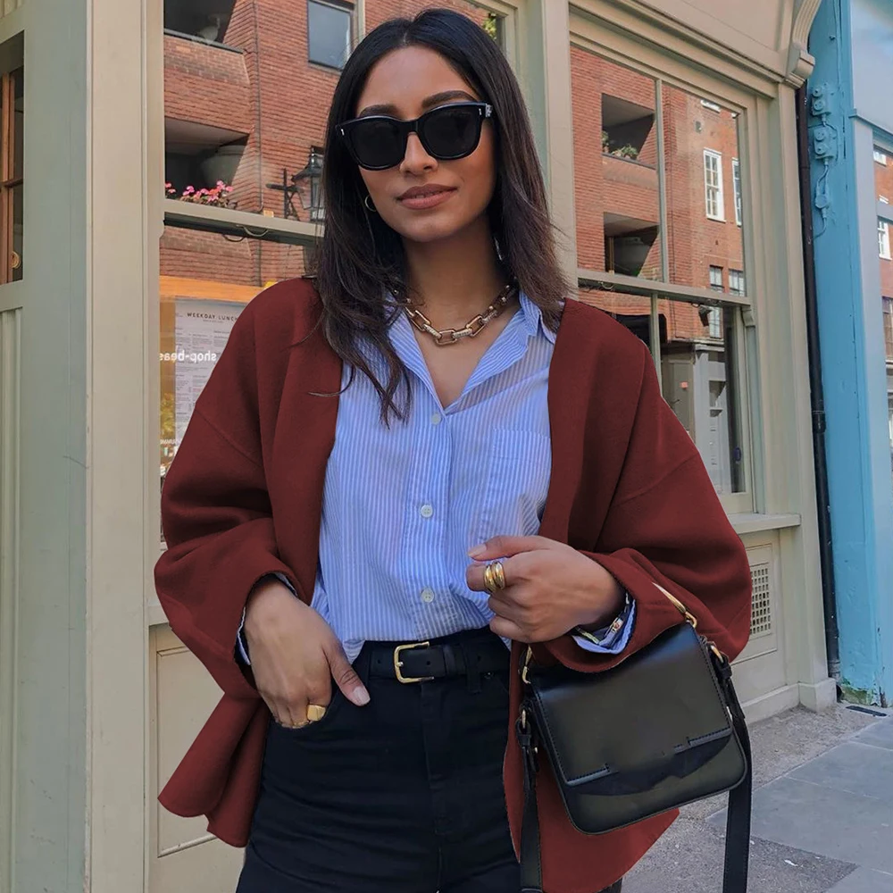 

2019 Fashion Women Woolen Coat Solid Color Basic Female Short Woolen Jacket Autumn Winter Warm Coat Lady Open Stitch Coat D30