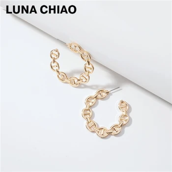 

LUNA CHIAO Chic Style Simple Jewelry Flat Figaro Metal Link Chain Hoop Earrings for Women