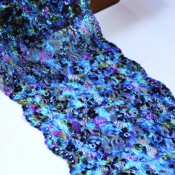 

2 Yards 17 cm Wide Embroidered Elastic Lace Trim For DIY Clothing Accessories Sewing Materials Lingerie Stretch Lace Fabric Blue
