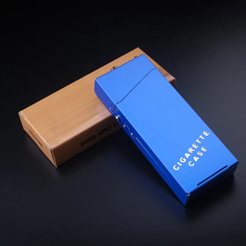 Blue Портативный Женский чехол для сигарет металлический держатель коробка для табака 20 шт. креативный компактный Автоматический карман для сигар подарочная коробка - Цвет: Blue