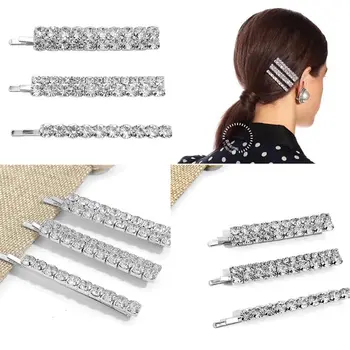 

3Pcs/Set Ladies Banquet Wedding Bobby Pins Multi Rows Faux Crystal Drill Rhinestone Hair Clips Side Bangs Styling Party Barrette