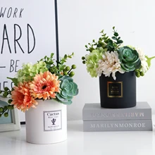 Современная керамическая ваза+ Искусственные Цветочные статуэтки для домашнего интерьера, украшение для стола, искусственные цветочные горшки, украшения, свадебные подарки