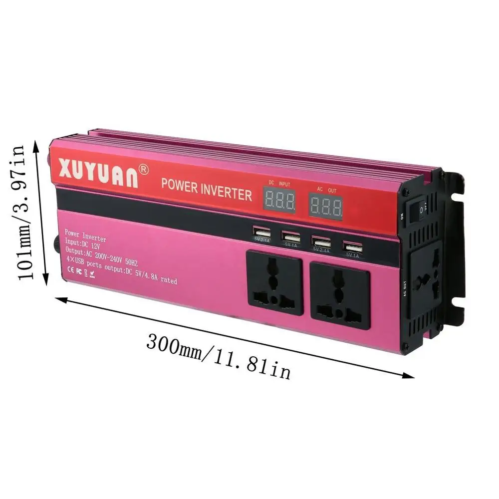 Professional 6000W Solar Power Inverter DC 24V to AC 220V LED Display Car Sine Wave Converter for Household Appliances Red