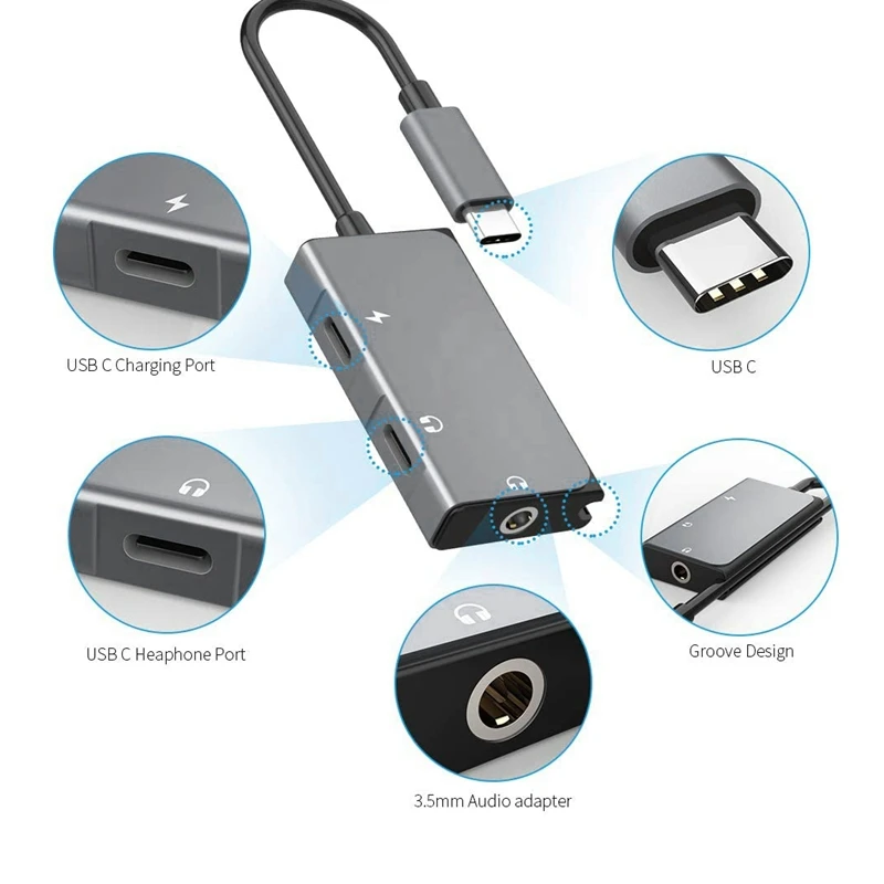 USB C to Headphone Adapter 3 in 1 Type C 3 5mm Audio Port PD Power Port Stable for Galaxy Note 10 Aux Adapter
