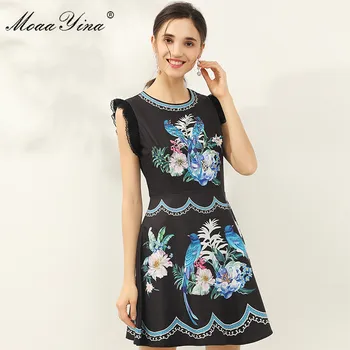 

MoaaYina Fashion Designer dress Spring Summer Women's Dress Crystal Floral-Print Slim Dresses