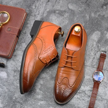 

New Men Dress Shoes Shadow Patent Leather Luxury Fashion Groom Wedding Shoes Men Luxury Italian Style Oxford Shoes Big Size 48