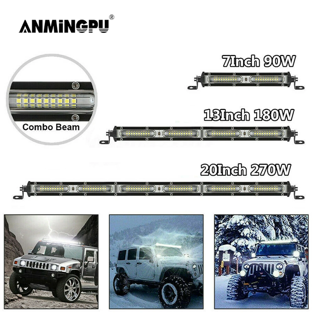 

ANMINGPU Slim 60W 120W 180W LED Bar Light Bar Single Row 7" 13" 19" Spot Flood LED Work Light for Car Truck Tractor Jeep 4WD 4x4