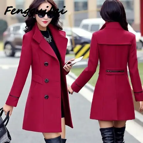 

FENGGUILAI Blends Woolens Overcoat Female Coat Autumn Winter Coats And Jackets Women Plus Size Coat Women's Wool Coats Long Tops