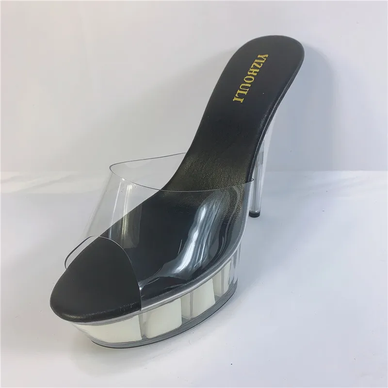 New transparent platform high heels, 15cm sexy model summer sandals, stage party runway nightclub pole dancing shoes