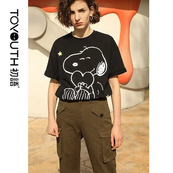 

Toyouth 2020 Summer Fashion Women Cartoon Print Black Color T-shirt Loose Short Sleeve Ins T-shirt Tees Tops For Female Girl