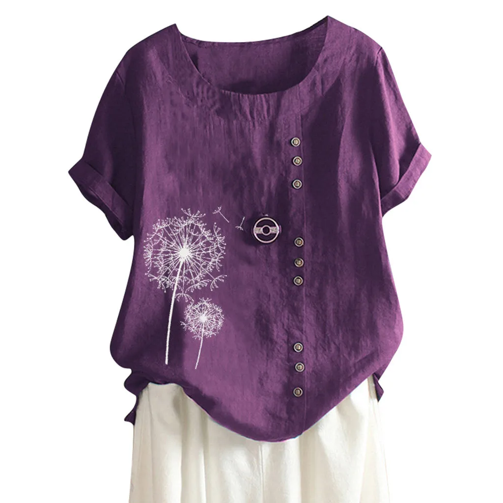 

Lady Shirt Top Loose Single-breasted Shirts Womens Casual Loose Button Linen Plus Size Print Boho Tanic Shirt Blouse Tops