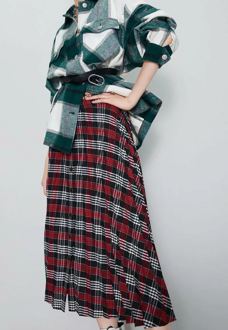 

2019 Autumn New Style Overplus of Goods Exported to Europe And US WOMEN'S Dress-Style Retro Versatile Plaid Pleated Skirt