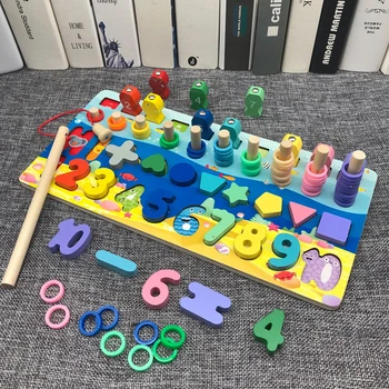 

2 in 1 Children Number Matching Fishing Logarithm Board Creative Wooden Digital Teaching Math Kids Cognitive Puzzle Tool