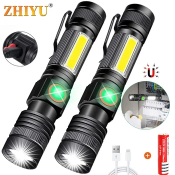 

ZHiYU 1000LM USB Rechargeable LED Flashlight T6+COB Side Light Highlight Magnetic Flashlight 4 Modes Zoom 18650 Battery Lantern