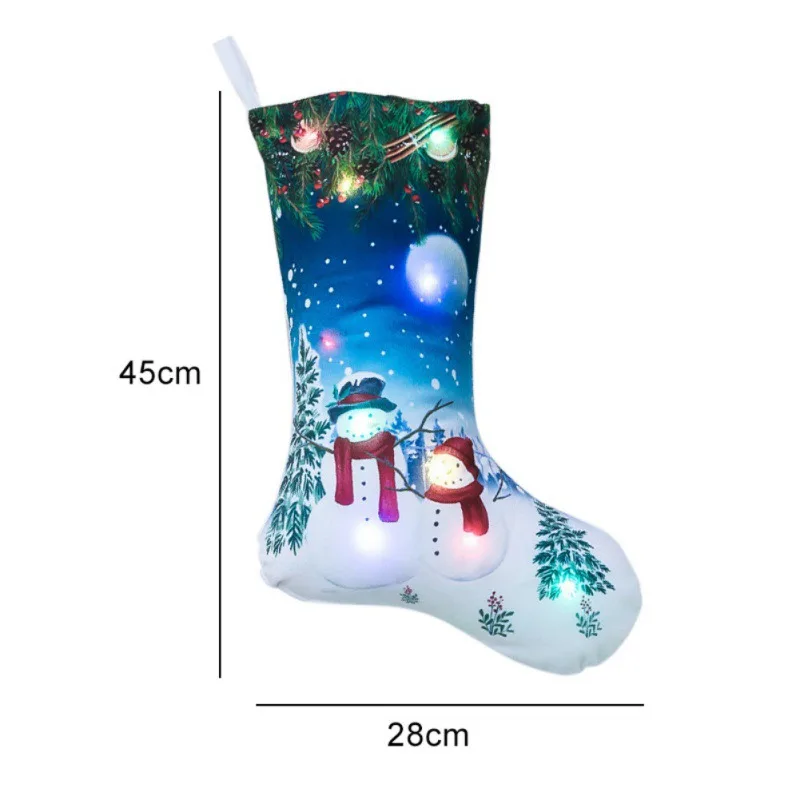 LED Light Up Christmas Stocking Gift Holders Fireplace Hanging Ornament Holiday Party Christmas Decor Stocking New Year Gifts