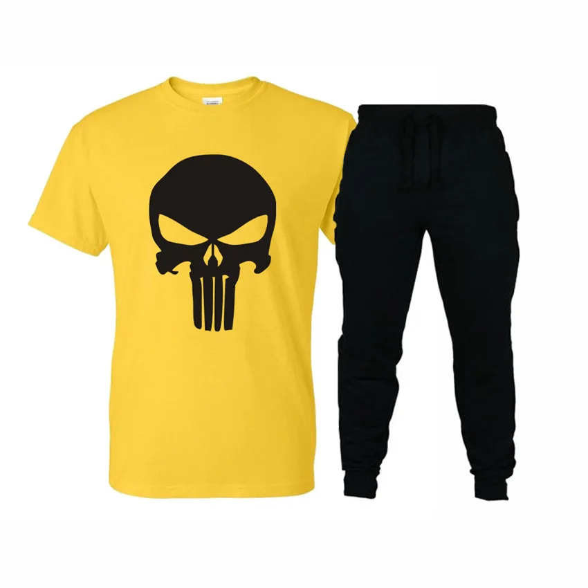 

2019 New Style Leisure Suit Fashion And Personality Skull Printing Short-sleeved T-shirt Sports Casual Trousers Set