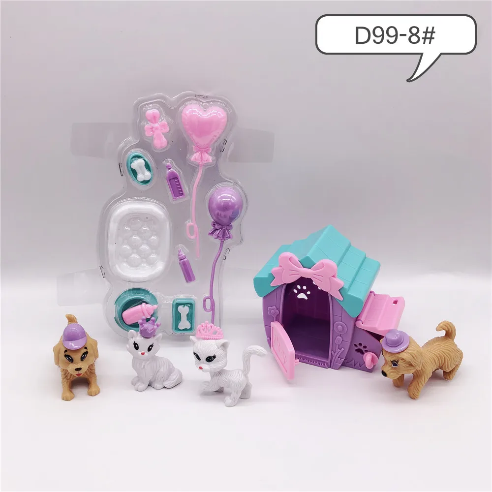 Барби принцесса кукла аксессуары милые кошки и собаки с клеткой для кошек+ клетка для собак, имитационная модель животного интерактивные пластиковые игрушки - Цвет: 99-8