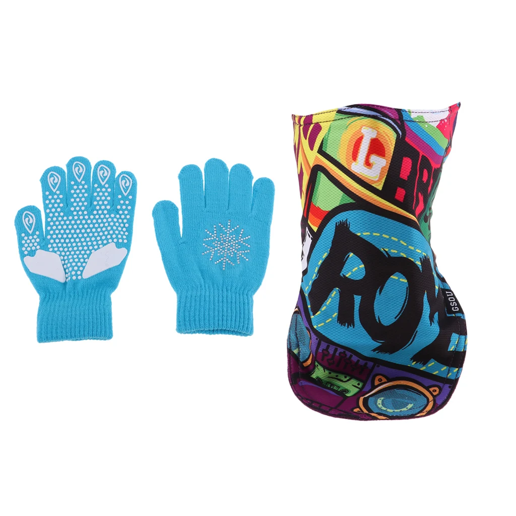 Kids Thermal Face Mask Cover Scarf Neck Warmer Gaiter Wrap and Knit Gloves Stretch Winter Glove for Boy Girl (Age age 6-13 )