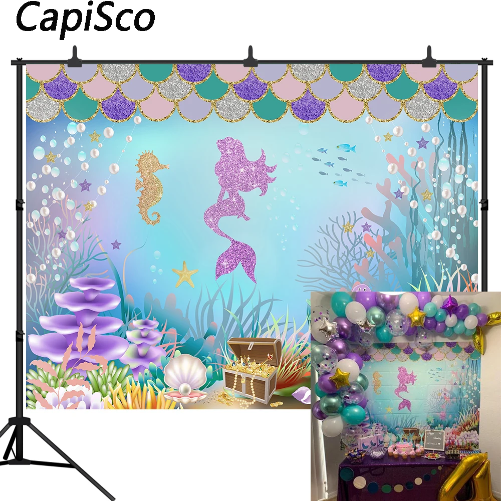 Capisco Little Mermaid Princess Under Sea Bed Castle Corals Photography Backdrop Baby Shower Birthday Party Photo Background Buy At The Price Of 7 97 In Aliexpress Com Imall Com