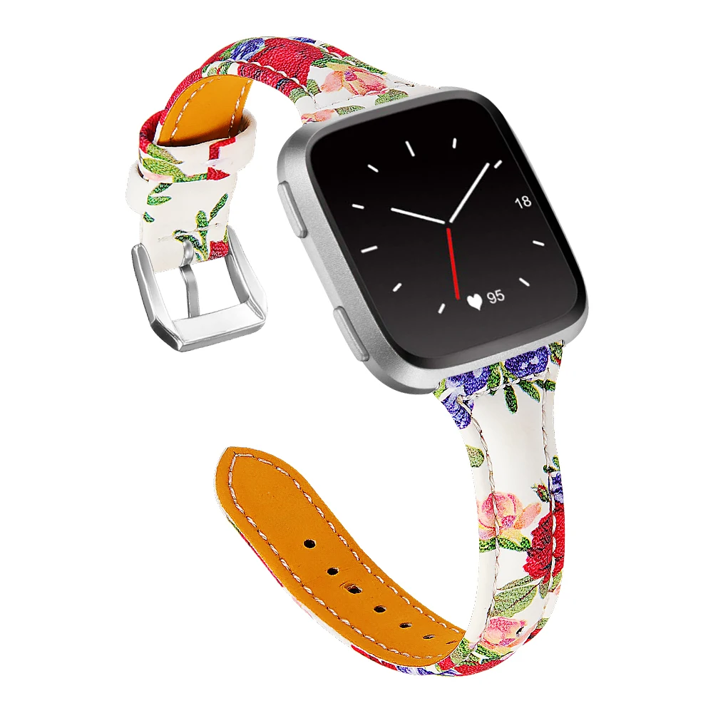 Heang Печать Тонкий ремешок для часов из натуральной кожи совместим с Fitbit Versa 2/Versa Lite& SE/Fitbit Versa