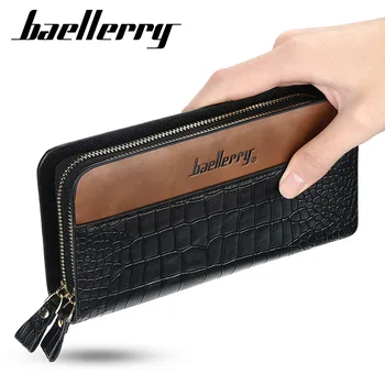 

Men's Leather Wallet Crocodile Pattern Long Double Zipper Hand bag large Capacity Clutch Bag Mobile Phone Bag Money Coin Clip