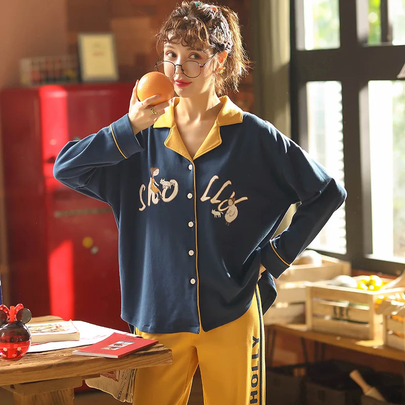 Autumn& Winter New Style Pure Cotton Long Sleeve Trousers Pajamas WOMEN'S Cardigan Ladies Home Leisure Suit